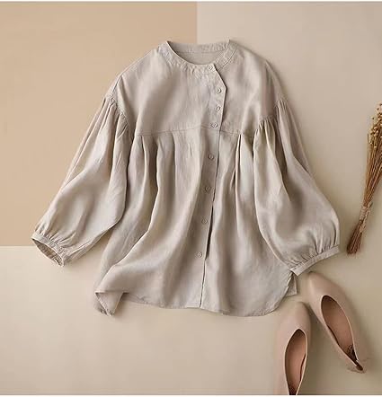 Button Down Shirts for Women Trendy Cotton 3/4 Sleeve Babydoll Tops Cute Tunics