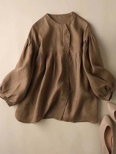 Button Down Shirts for Women Trendy Cotton 3/4 Sleeve Babydoll Tops Cute Tunics