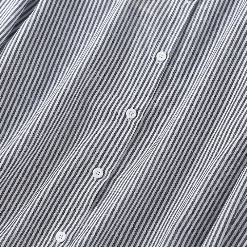 Women Spring Stripe Cotton Shirt Long Sleeve Stand Collar Femme Casual Elegant Chemise Work OL Tops