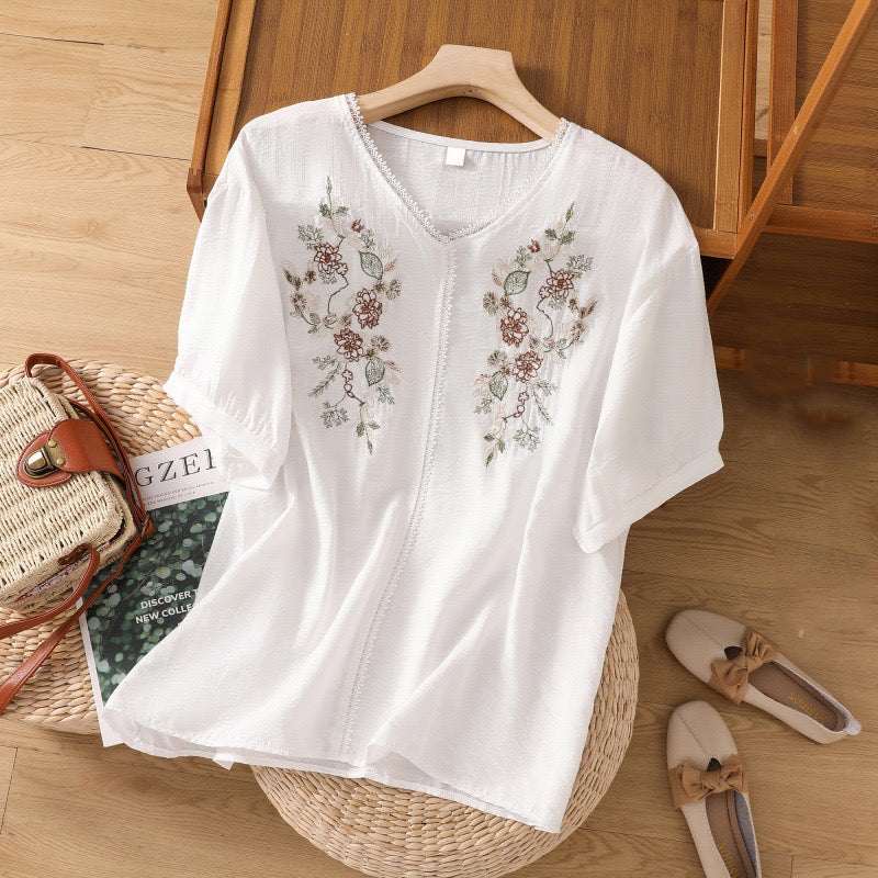 Embroidery Casual Wear Crew Neck Half Sleeve Tunics