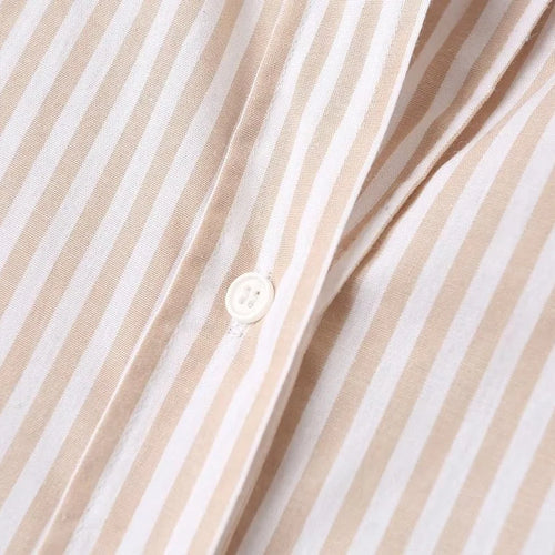 Neutral Style Pocket Lapel Long Sleeve Cotton Poplin Top Mid-Length Women's Striped Shirt