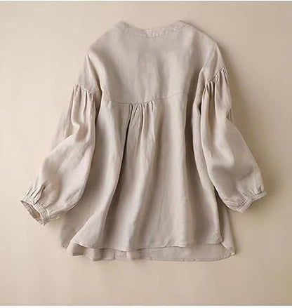 Button Down Shirts for Women Trendy Cotton 3/4 Sleeve Babydoll Tops Cute Tunics