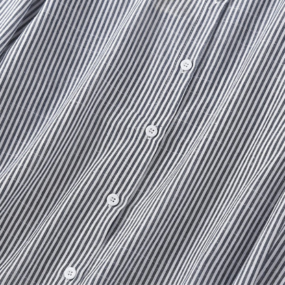 Women Spring Stripe Cotton Shirt Long Sleeve Stand Collar Femme Casual Elegant Chemise Work OL Tops