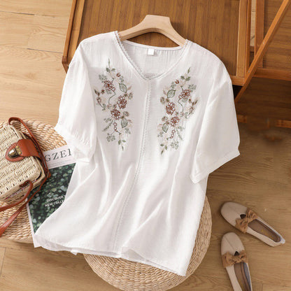 Embroidery Casual Wear Crew Neck Half Sleeve Tunics