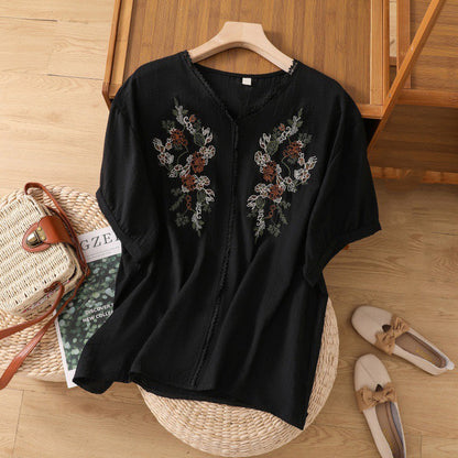 Embroidery Casual Wear Crew Neck Half Sleeve Tunics